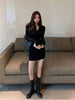 Autumn Winter Mini Dress Women V Neck Button Sexy Sweater Elegant Bodycon Dresses Long Sleeve Robe Short Skirt Waist Solid