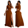 Women O-neck High Split Ruched Bodycon Midi Maxi Dress Fall Street Evening Party Club Vestidos Sexy Long Dresses