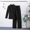 Balck Pants Set For Women Casual Stand Collar Single Breasted Blazer Wide-leg Pants Lady Spring Chic Street Outfits