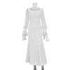 White Office Women Dress Slim Square Collar Long Sleeve Ankle Length Dresses Spring Female Clothing Dress