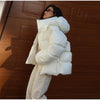 Shiny Hooded Cotton Jacket For Women Solid Long Sleeve Zipper Pockets Coats Lady Winter Street Warm Chic Outerwear