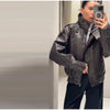 Stand Collar Leather Bomber Jacket For Women Spring Autumn Pockets Motorcycle Jacket Street Y2K Lady Bike Outerwear
