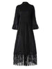 Maxi Dress Women High Neck Long Sleeves Stitching Tassel Hem Solid Color Dresses Female Party Clothing 2DB1143