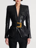 High Street Designer Jacket Women's Belt Slim Fitting Leather Button Pocket Decoration Artificial Leather Blazer