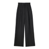 Women Solid Pleated Front Zipper Wide Leg Pants Vintage High Waist Full Length Female Chic Lady Trousers