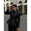 Satin Knot Button Short Coat Women Retro Full Sleeves Waist Cinching Single Breasted Coats Lady Spring Daily Wear