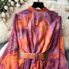 Retro Elegant Autumn Edible Tree Fungus Patchwork Long Sleeves Print Chiffon Dress A-line French Vintage Vacation Women Dresses