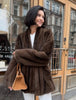 Elegant Lace Up Women Faux Fur Coat V-neck Long Sleeve Loose Plush Jacket Winter Lady Warm Daily Commute Outwear