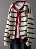 Women's Striped Button Front Cardigan, Cute Heart Pattern Knit Coat, Casual Outwear
