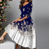 Plus Size Women Christmas Dress Plus Size V Neck Loose Long Dresses For Women Printed Party Dress Red Robe