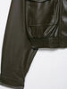 Women Large Front Pocket Jacket Vintage Solid Turtleneck Long Sleeve Zipper Faux Leather Jacket High Street Lady Coat