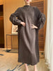 Puff Sleeve Pleated Dress Solid Color Long Length Women Loose Causal Elegant Dresses Designer Clothes Autumn 2DA1731