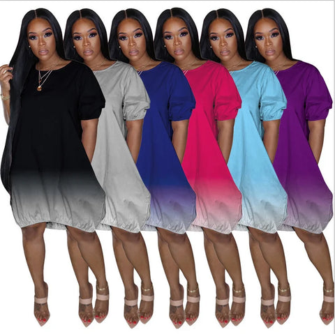 European and American Product, Oversized Women's Clothing, Casual Gradient Dress