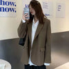 Notched Collar Black Blazer Women Casual Single-Breasted Pocket Jacket for Woman Street Long Sleeve Loose Blazers Coat