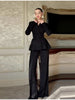 Black Blazer Jacket Pant Sets Chic Double Breasted Slim Waist Suit Coat Wide-leg Suit Trousers Spring Lady Party Outfits