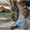 Embroidery Napoleon Short Jacket Women Single Breasted Long Sleeve Coat Spring Female Street Contrast Outerwear