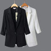 Women White 3/4 Sleeve Blazer Elegant Office Business Suit Jacket Loose Pocket Formal Workwear Ladies Casual O