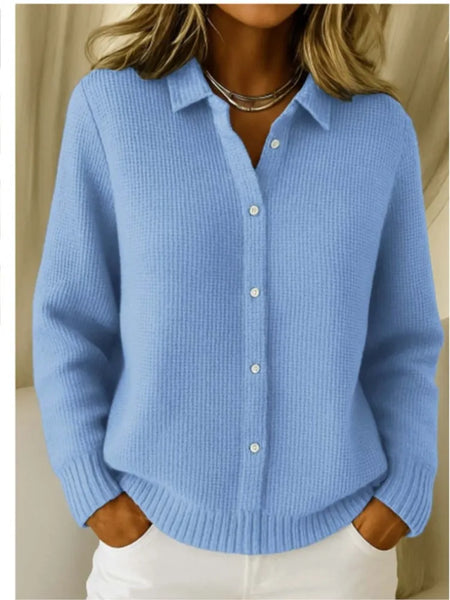 Holiday Button Knitted Lapel Sweater Cardigan Coat Autumn And Winter Solid Color Casual Women's Clothing Sweater