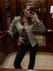 O-neck Leopard Short Faux Fur Coats Women Full Sleeve Button Waist Cinching Autumn Winter Jacket Designer Outerwears