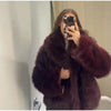 Elegant PU Fur Patchwork Jacket Women Loose Detachable Collar Lapel Double Breasted Jackets Female Winter Warm Outwear