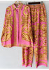 Retro Spring Casual Printed Women's Suit Lapel Long-Sleeved Shirt + Elastic Waist Wide-Leg Trousers Two-Piece Suit
