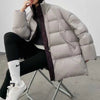Women's Winter 90% Duck Down Jacket With Drawstring and Ribbed Collar Knitted Patchwork Oversized Warm Puffer Coat