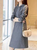 Women's Hooded Knit Midi Dress Autumn Long Sleeve Stretchy Loose Casual Sweat Dress with Drawstring Hood and Pocket