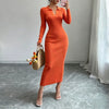 Women Polo Collar Knit Maxi Long Dress Elastic Ribbed Long Sleeve Bodycon Sweater Dress Elegant Ladies Party Casual Outfits