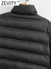Zevity Women Stand Collar Long Sleeve Patchwork Quilted Cotton Jacket Coat Femme Outerwear Chic Zipper Short Tops CT5817