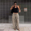 Animal Print Pants For Woman Vintage Baggy Wide Pants Streetwear Lace Up Jogger Trousers Mid Waist Women's Palazzo Pants
