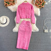 Denim 2 Piece Sets Jacket Skirt Women Suit Long Skirts Outerwear Outfits Single Breasted Pockets Washed Coat Ensemble