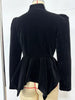 Women's Black Velvet Peplum Blouse Coat Cutout Puff Sleeve Button Front Elegant Party Long Sleeve Top Lady Outerwears