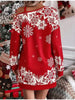 Christmas Snowflake Print Off Shoulder Dress Women Winter Long Sleeve Loose Party Mini Dresses For Women