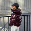 Solid Glossy Zipper Hooded Coats Women's Warm Elastic Waist Pleated Short Cotton Jacket Winter Lady High Street Outwear