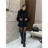 Retro Solid Fur Patchwork Woolen Coats Women Chic Full Sleeve V-neck Lace Up Loose Overcoat Lady Winter Commute Outwear
