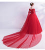 Long Wrap Red Of Shoulder Lady Girl Women Prom Dress Party Evening Dress Performance Dress Wedding Sand Bridesmaid Guest Dress
