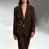 Hollow Out High Street Blazers for Women Notched Collar Long Sleeve Spliced Metal Buckle Blazer Female
