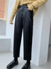 Autumn Winter PU Faux Leather Women's Wide Leg Pants High Waist Female Casual Loose Ankle Length Trousers