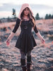 Plus Size Retro Dress, Women's Plus Warm Contrasting Colors Long Sleeve Asymmetrical Hem Slight Stretch Hooded Dress