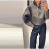 Olive Green Women's Short Coat High Neck Full Sleeve Zipper Up Oversized Cropped Jacket Autumn Female Daily Casual Outwear