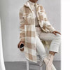 Winter Women's Long Coat Plaid Plush Lapel Pocket Button Cardigan Top Street Versatile Warm Jacket for Female