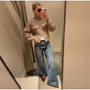 Women Camel Ribbed Knit Cardigan Zip Up High Collar Long Sleeve Cropped Sweater Flap Pockets Jacket Casual Autumn Outfits