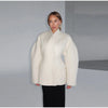 Women's Fleece Button Wasit Jacket Stand Collar Long Sleeve Pockets Oversized Coat Lady Spring Casual Outerwear