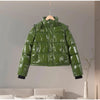 Women Hooded Thicken Warm Cotton Jacket Zipper Glossy Snow Winter Loose Female Coat Lace Up Casual Down Puffer Outwear