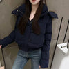 Korean Fur Collar Hooded Parkas Ladies Design Cropped Cotton Padded Winter Jacket Female Blue Casual Warm Parka Coats