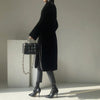 Winter Long Black Elegant Stylish Thick Warm Fluffy Hairy Soft Faux Mink Fur Coat Women Stand Collar Sashes