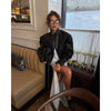 Sexy High Collar Cropped Leather Top Women Stylish Long Sleeve Round Neck Slim Black Short Coats Lady Party Club Wear