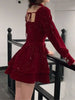 Women's Slim Fit A-line Velvet Dress Christmas Clothes Square Collar Long-sleeved Red Sweet Girl Autumn Winter