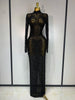 Sparkly Rhinstones Long Sleeve Elegant Party Dress Women Performance Stage Outfit Evening Birthday Prom Gown