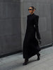 Black Tailored Long Coat Women Elegant Asymmetric Button Front Pockets Full Sleeve Criss-cross Neck Jacket Casual Outerwear